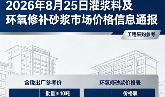 碧江2026年8月25日灌浆料及环氧修补砂浆市场价格信息通报